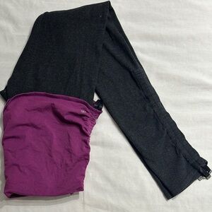 Lululemon Long Cotton Grey Leggings with fold over waist and ruched hip and ankl
